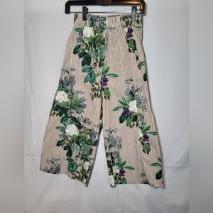 ZARA WOMAN XS Floral Striped Wide-Leg Pants BOHO